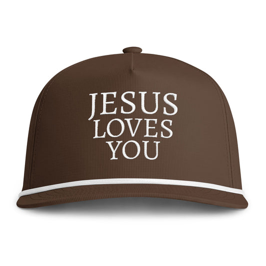 Jesus Loves You Rope Cap - Sunwashed Embroidered Christian Trucker Hat