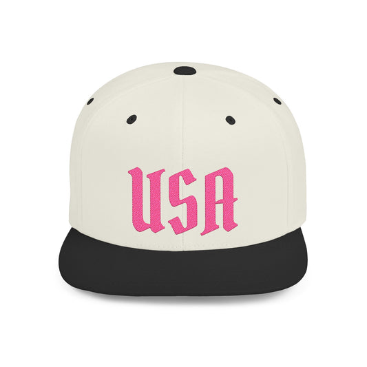 Snapback Hat — Bold Pink "USA" Embroidered Flat Bill Cap
