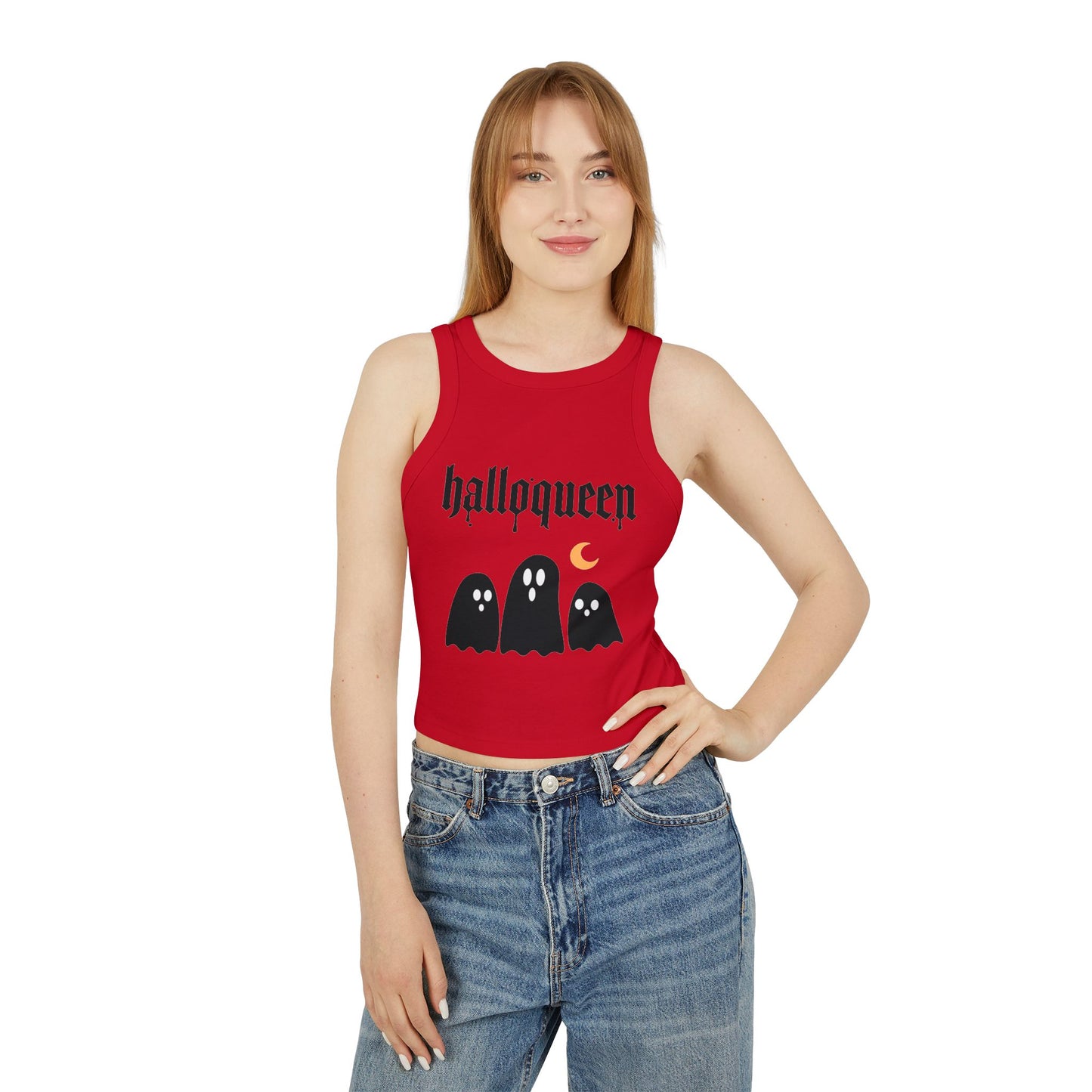 Halloqueen Racer Tank Top — Cute Gothic Ghosts Halloween Crop