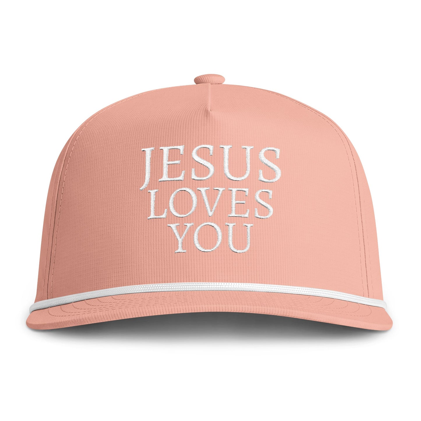 Jesus Loves You Rope Cap - Sunwashed Embroidered Christian Trucker Hat