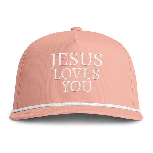 Jesus Loves You Rope Cap - Sunwashed Embroidered Christian Trucker Hat