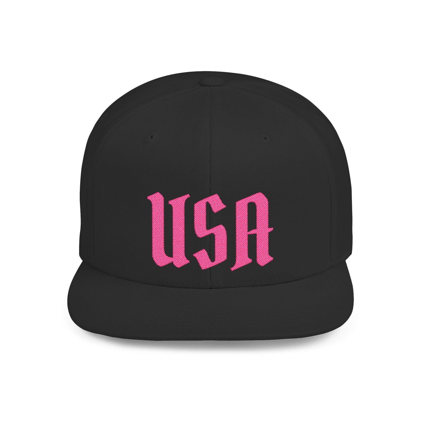 Snapback Hat — Bold Pink "USA" Embroidered Flat Bill Cap