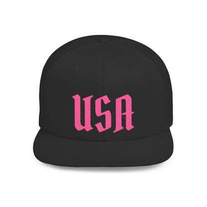 Snapback Hat — Bold Pink "USA" Embroidered Flat Bill Cap