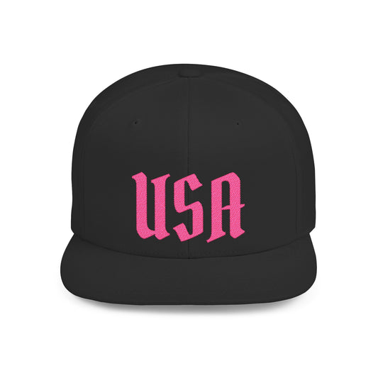 Snapback Hat — Bold Pink "USA" Embroidered Flat Bill Cap