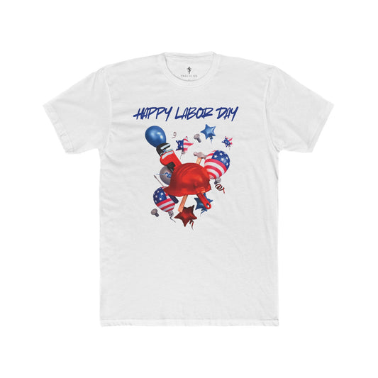 Labor Day Graphic Tee – “Happy Labor Day” Patriotic Helmet & Balloon Design