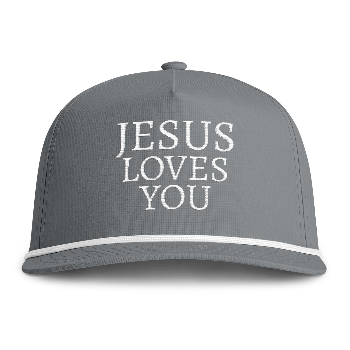 Jesus Loves You Rope Cap - Sunwashed Embroidered Christian Trucker Hat