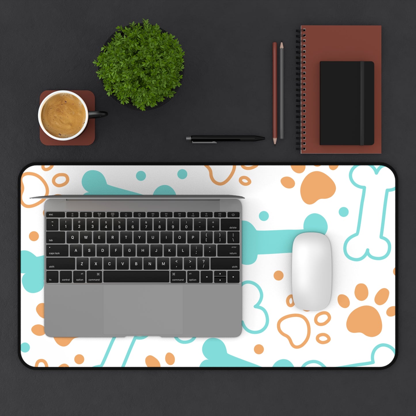 Pet Paw & Bone Desk Mat — Cute Dog Paw Print Mouse Pad