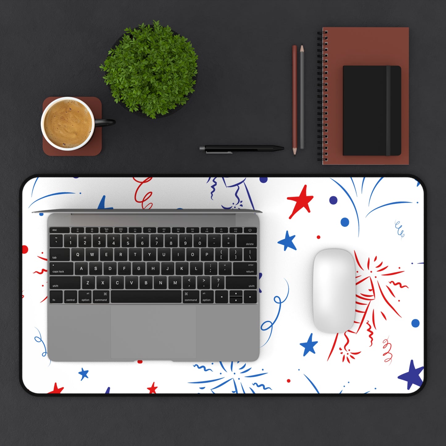 Patriotic Fireworks Desk Mat — Red White Blue Celebration Mouse Pad