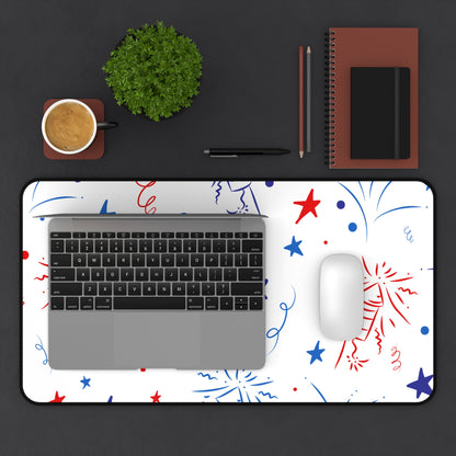 Patriotic Fireworks Desk Mat — Red White Blue Celebration Mouse Pad