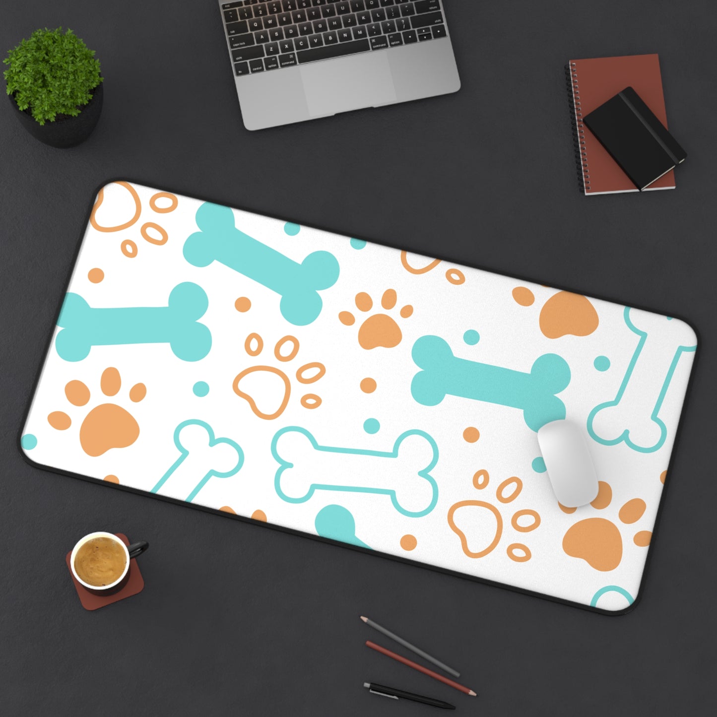Pet Paw & Bone Desk Mat — Cute Dog Paw Print Mouse Pad
