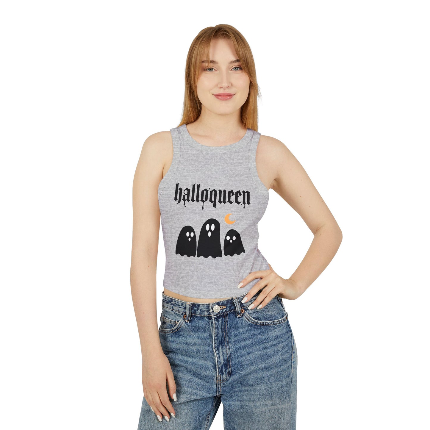 Halloqueen Racer Tank Top — Cute Gothic Ghosts Halloween Crop