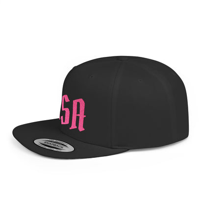 Snapback Hat — Bold Pink "USA" Embroidered Flat Bill Cap
