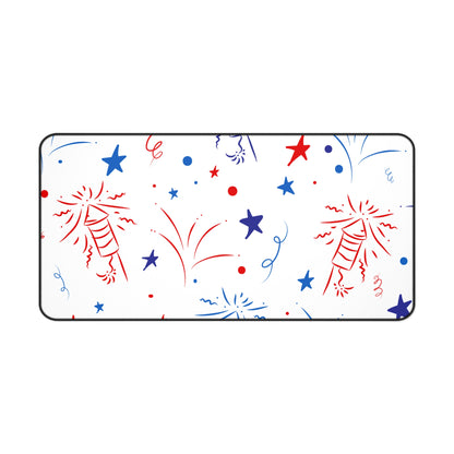 Patriotic Fireworks Desk Mat — Red White Blue Celebration Mouse Pad