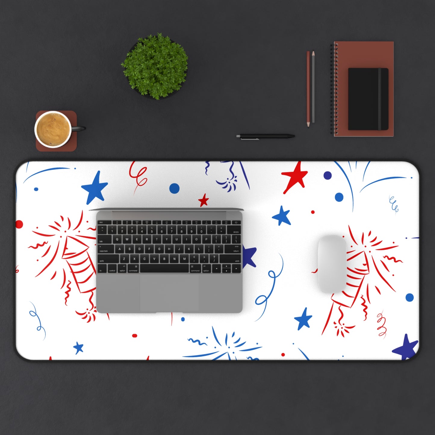 Patriotic Fireworks Desk Mat — Red White Blue Celebration Mouse Pad