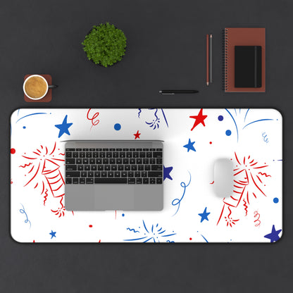 Patriotic Fireworks Desk Mat — Red White Blue Celebration Mouse Pad