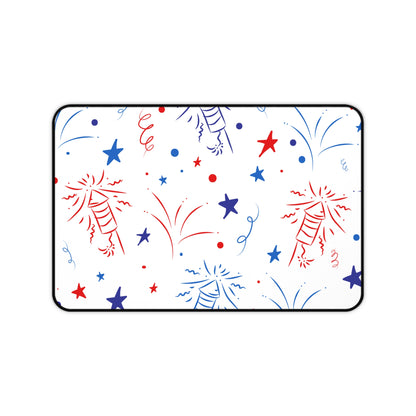 Patriotic Fireworks Desk Mat — Red White Blue Celebration Mouse Pad