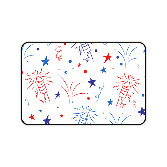 Patriotic Fireworks Desk Mat — Red White Blue Celebration Mouse Pad