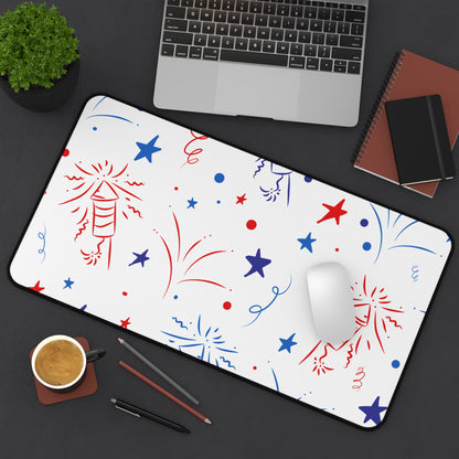 Patriotic Fireworks Desk Mat — Red White Blue Celebration Mouse Pad