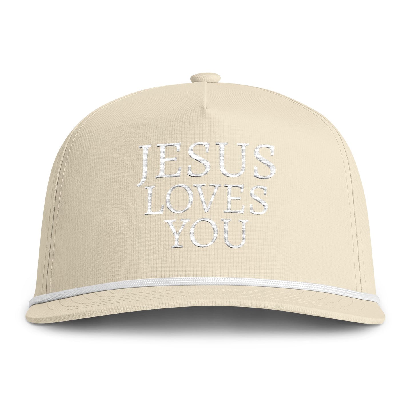 Jesus Loves You Rope Cap - Sunwashed Embroidered Christian Trucker Hat