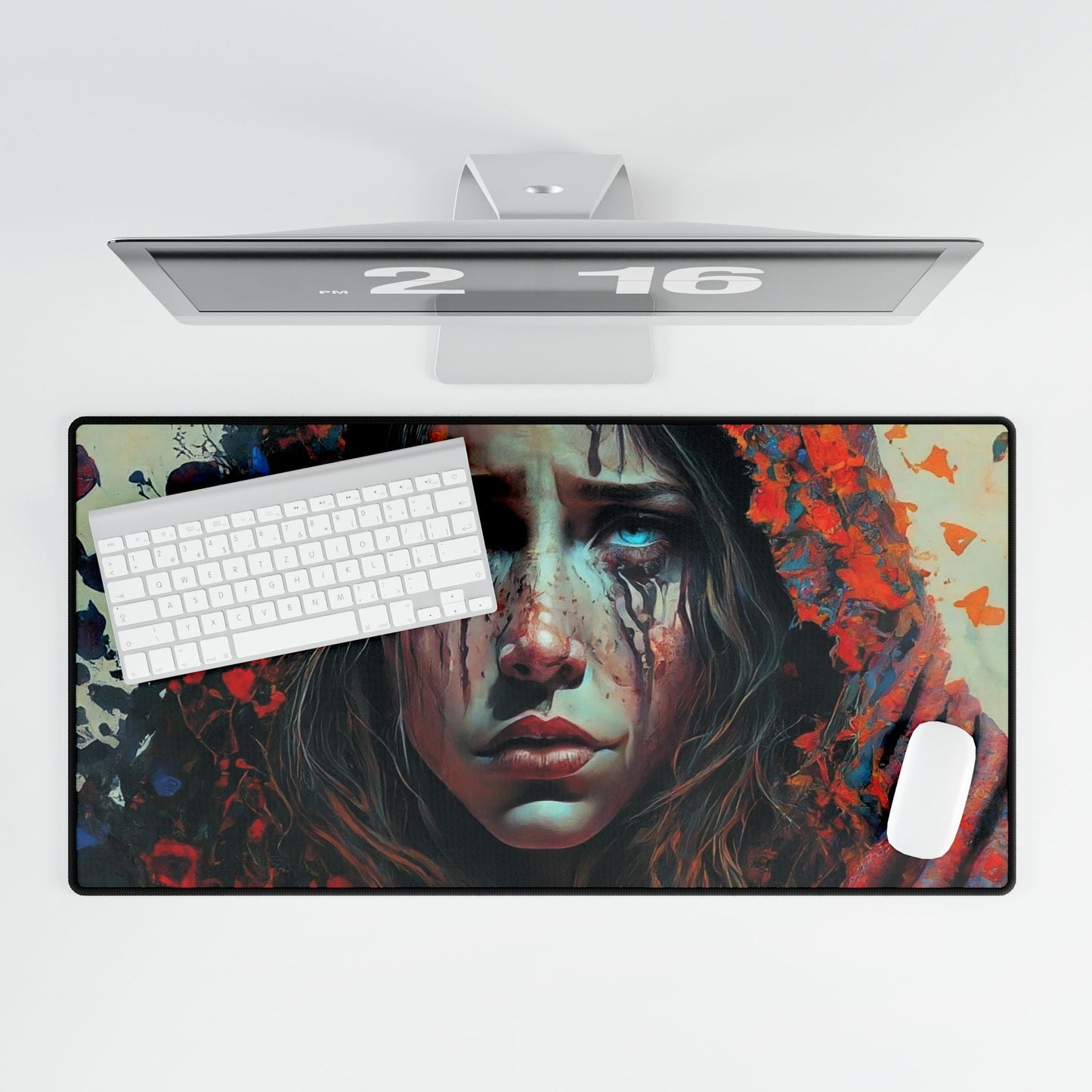 Crying Girl Desk Mat — Dark Fantasy Gaming Mouse Pad