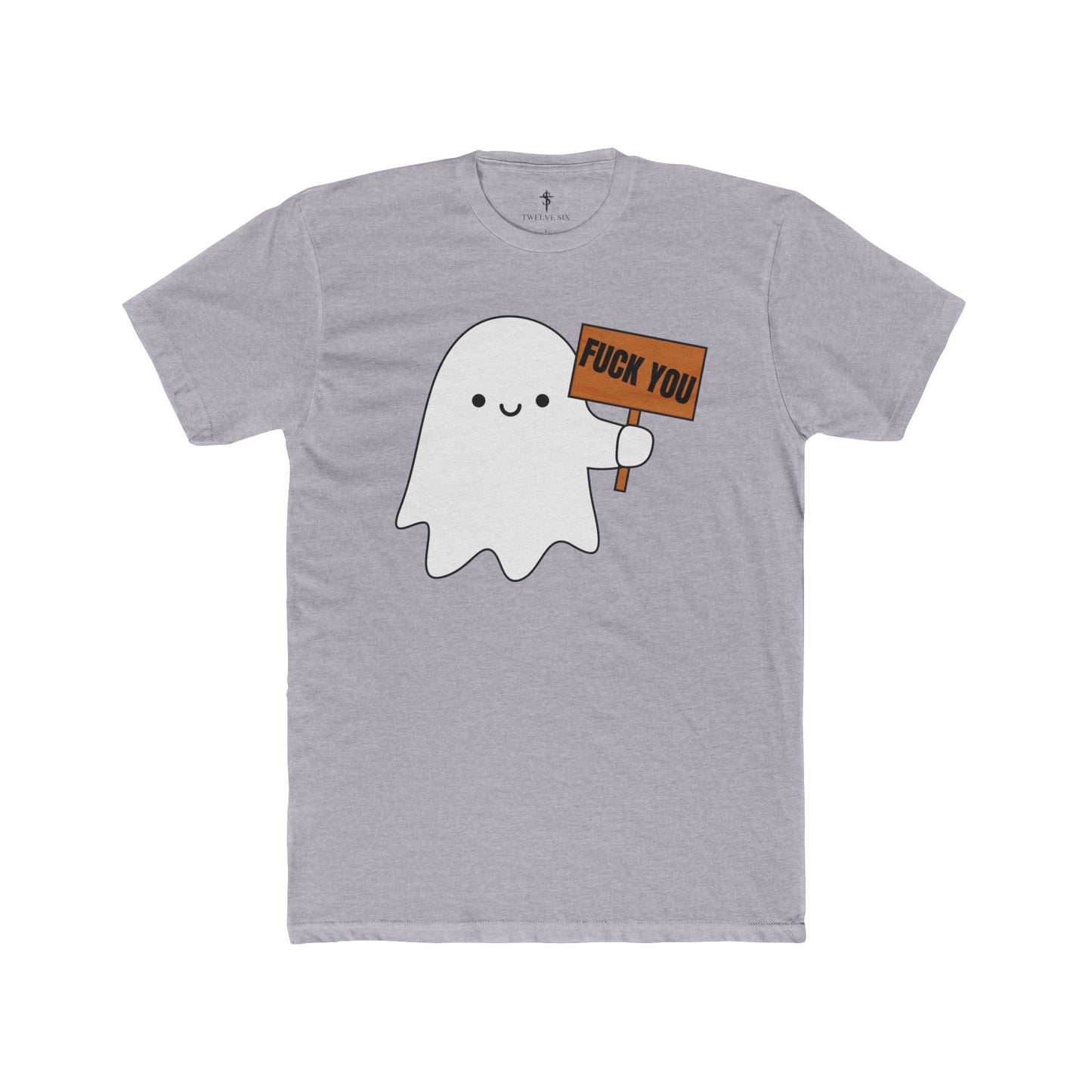 Cute Ghost T-Shirt with 'Fuck You' Sign – Funny Halloween Tee