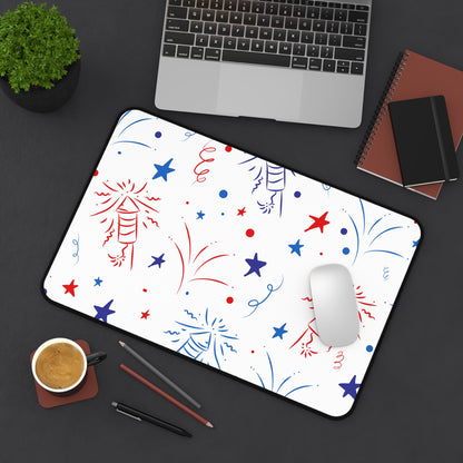 Patriotic Fireworks Desk Mat — Red White Blue Celebration Mouse Pad
