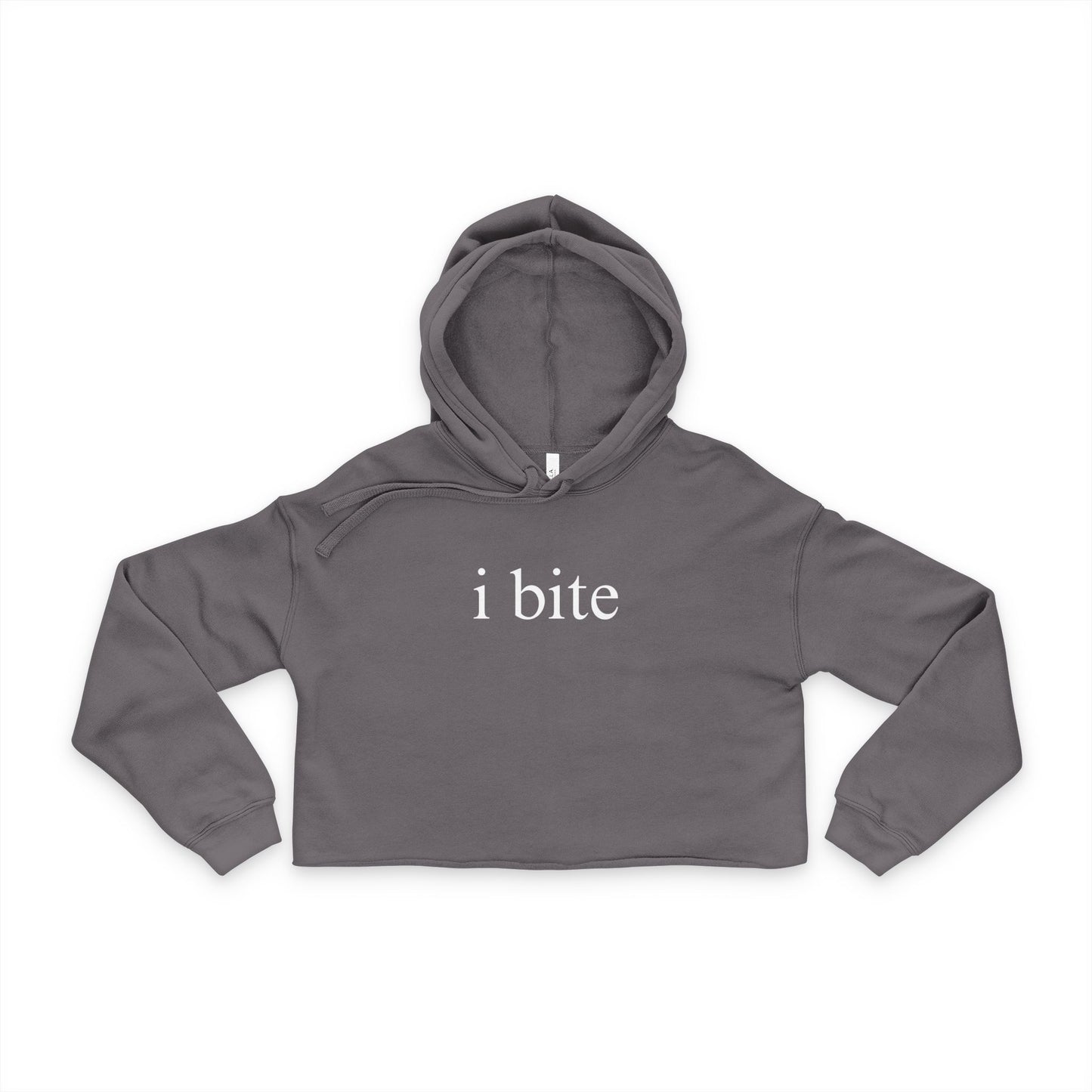 Cropped Hoodie — "i bite" Minimalist Gothic Cropped Hoodie for Women