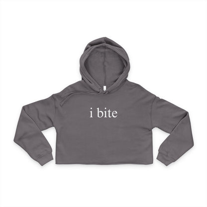 Cropped Hoodie — "i bite" Minimalist Gothic Cropped Hoodie for Women