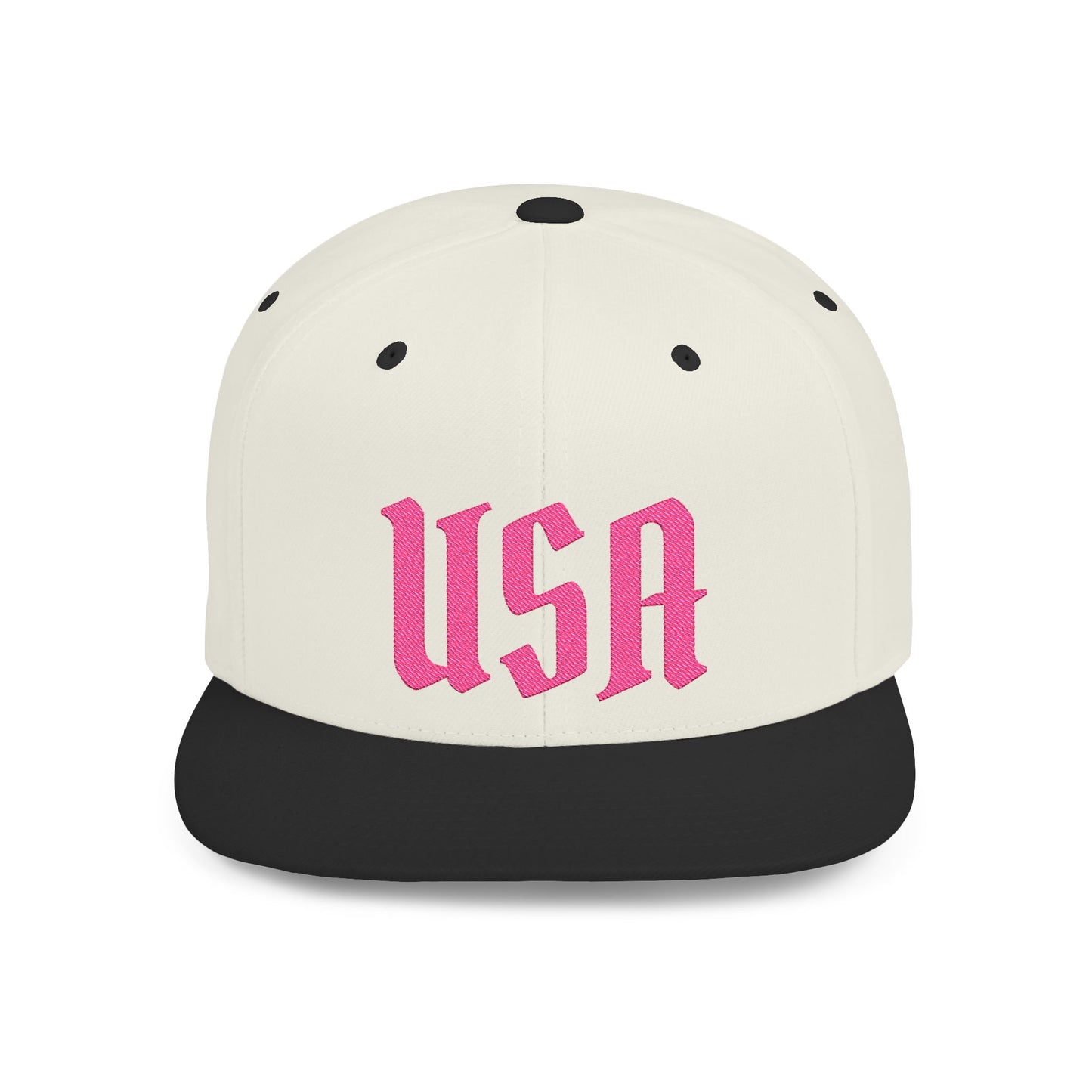 Snapback Hat — Bold Pink "USA" Embroidered Flat Bill Cap