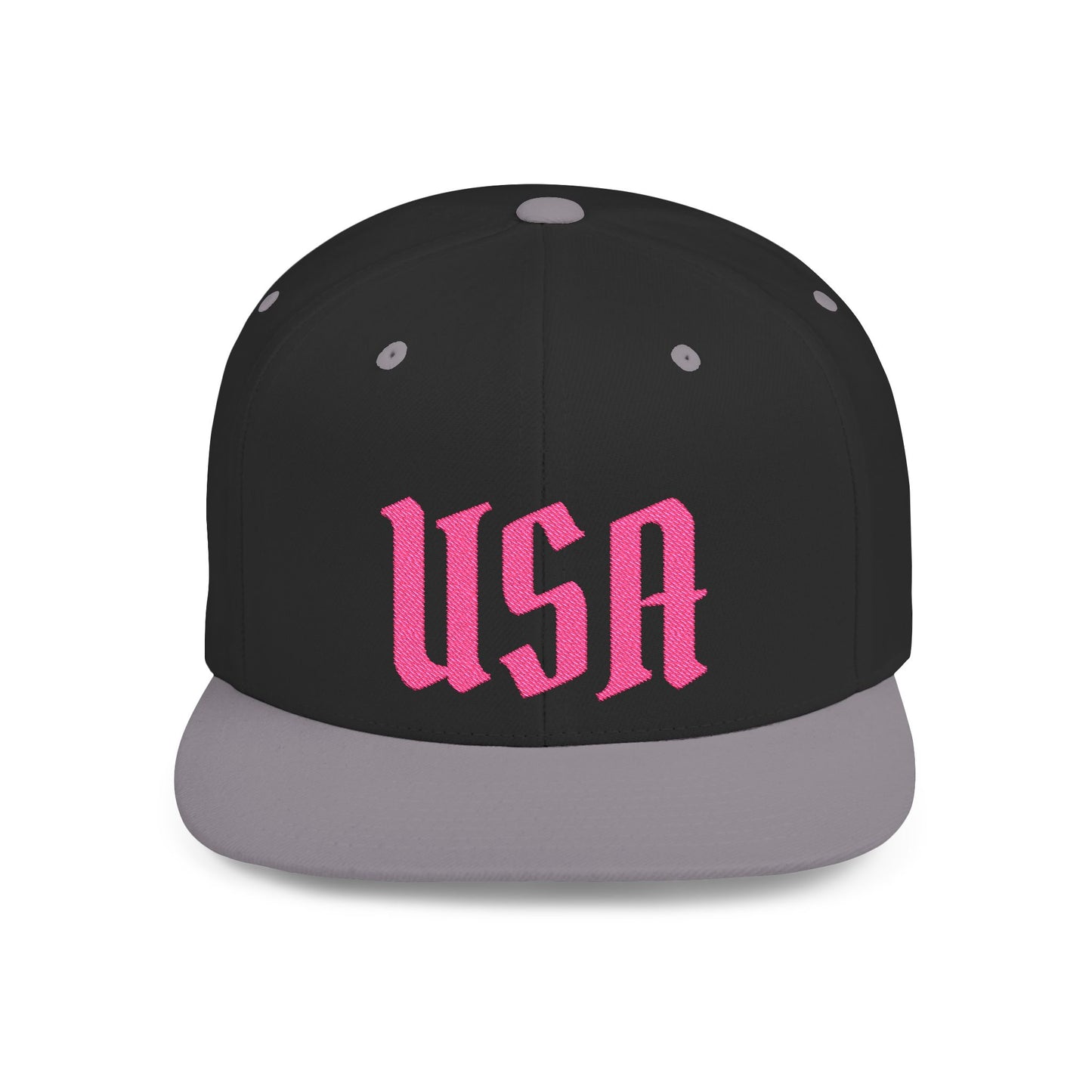 Snapback Hat — Bold Pink "USA" Embroidered Flat Bill Cap