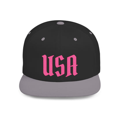 Snapback Hat — Bold Pink "USA" Embroidered Flat Bill Cap