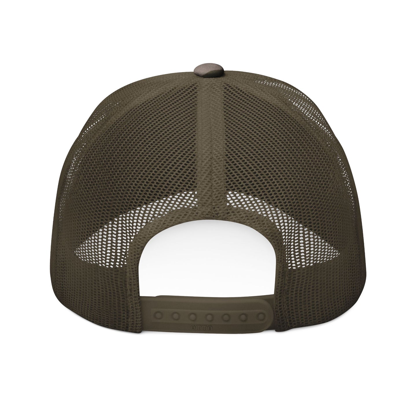 Camouflage Trucker Hat — "Flip Tables Pray Repeat" Embroidered Cap