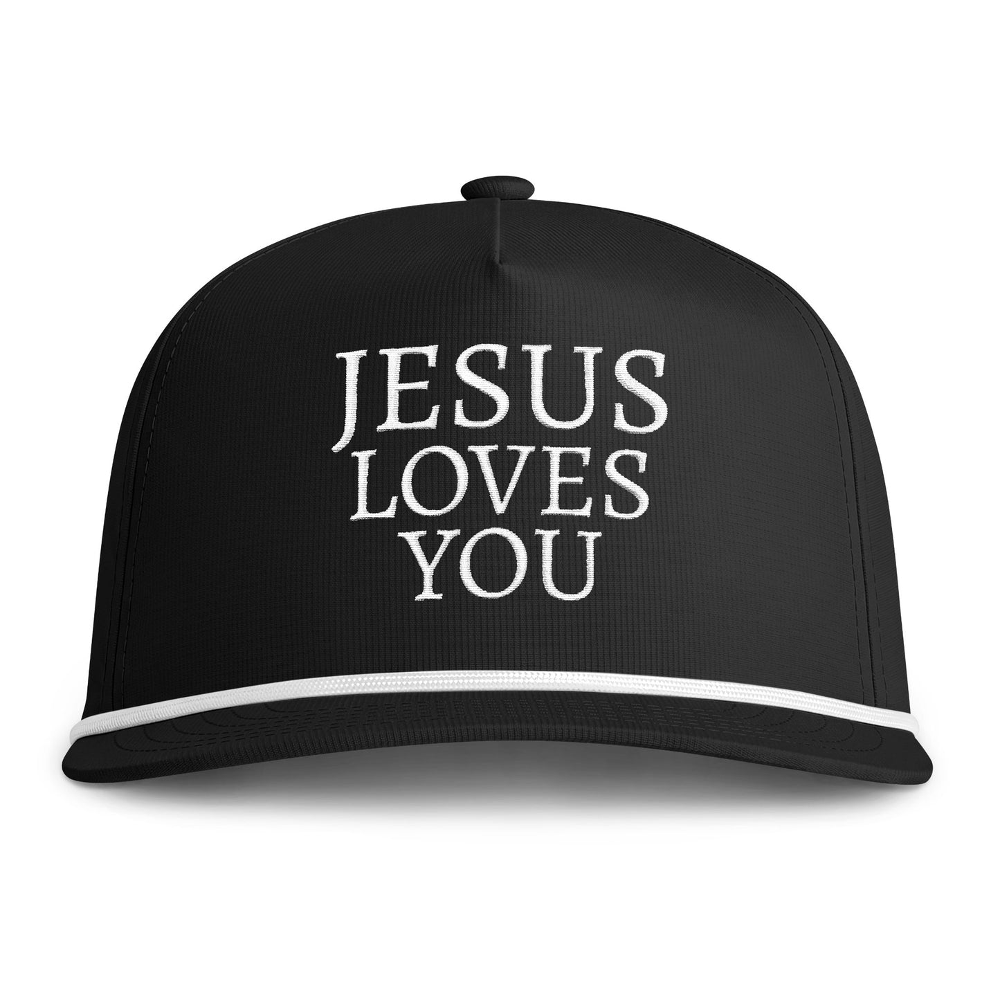 Jesus Loves You Rope Cap - Sunwashed Embroidered Christian Trucker Hat