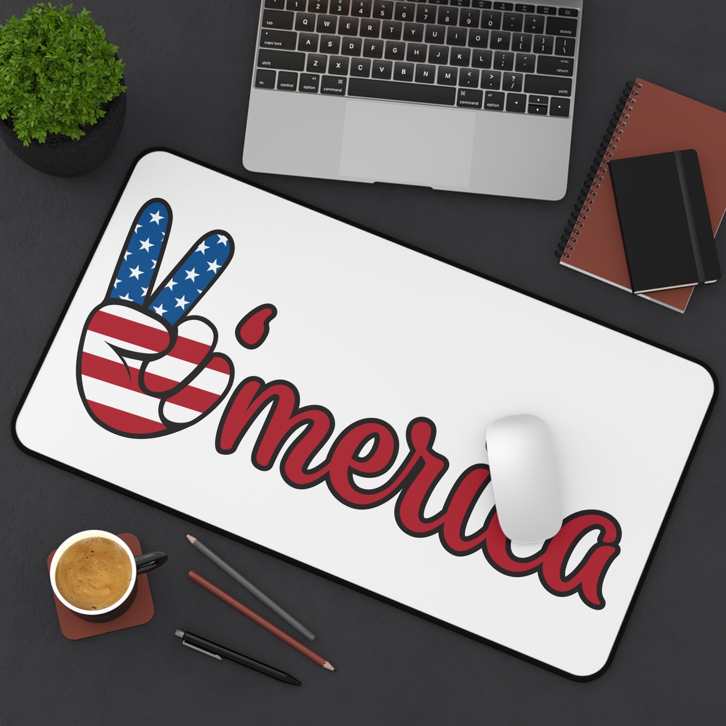 Patriotic ‘Merica Desk Mat – American Flag Peace Sign Mouse Pad