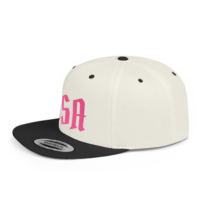 Snapback Hat — Bold Pink "USA" Embroidered Flat Bill Cap