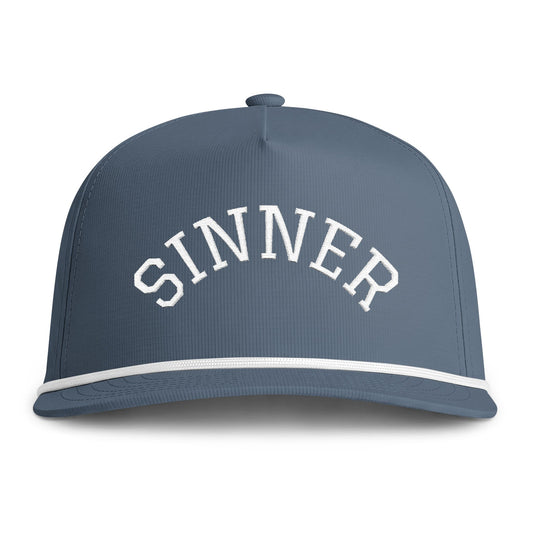 Sinner Rope Cap — Vintage Sunwashed Trucker Hat with Arched Embroidered Text