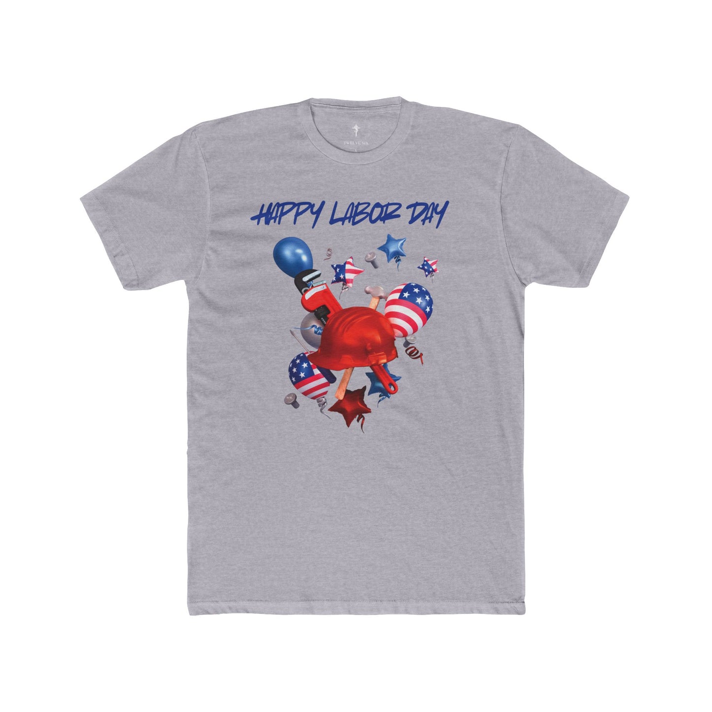 Labor Day Graphic Tee – “Happy Labor Day” Patriotic Helmet & Balloon Design
