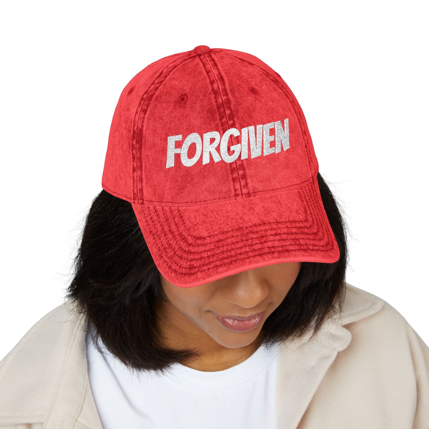 Forgiven Embroidered Vintage Cap — Washed Red Dad Hat