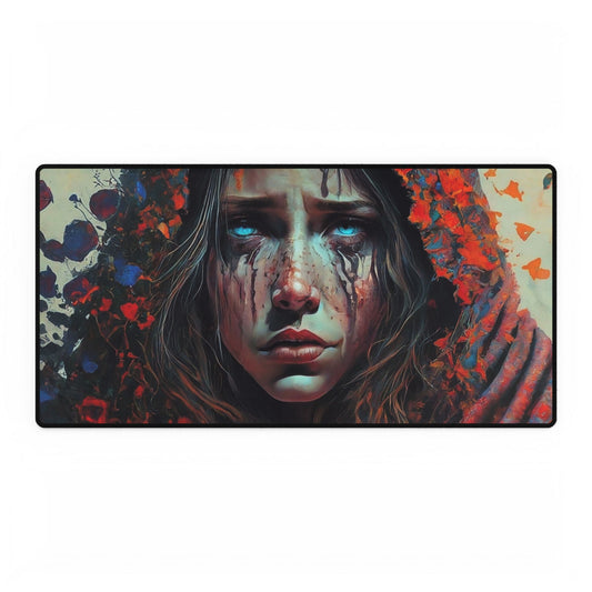 Crying Girl Desk Mat — Dark Fantasy Gaming Mouse Pad