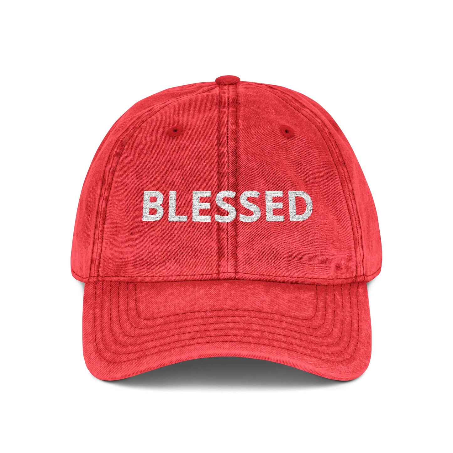 Blessed Vintage Embroidered Cap — Washed Red Baseball Hat
