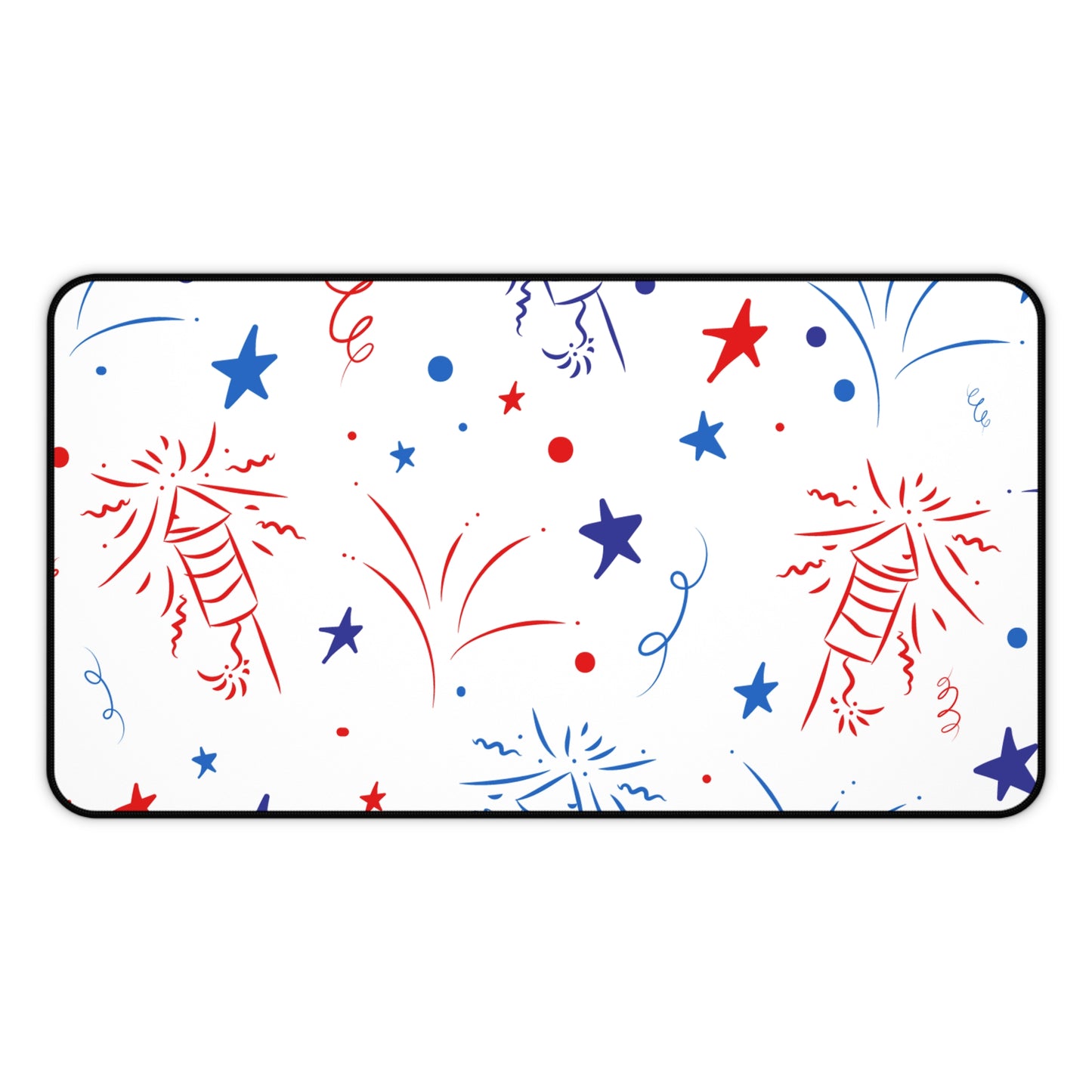 Patriotic Fireworks Desk Mat — Red White Blue Celebration Mouse Pad