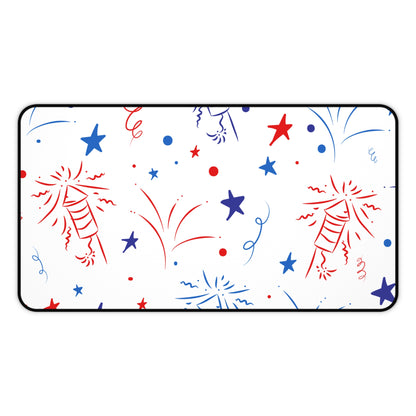 Patriotic Fireworks Desk Mat — Red White Blue Celebration Mouse Pad