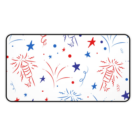 Patriotic Fireworks Desk Mat — Red White Blue Celebration Mouse Pad