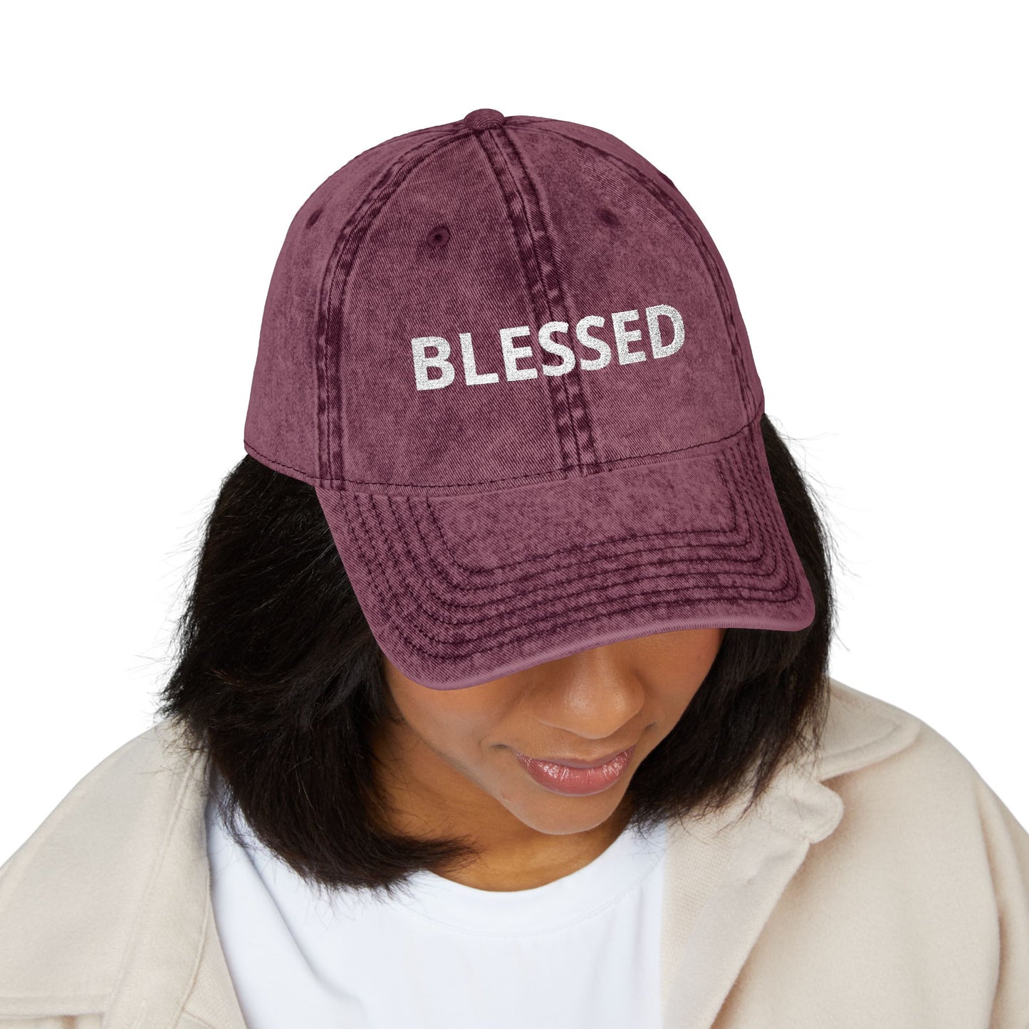 Blessed Vintage Embroidered Cap — Washed Red Baseball Hat