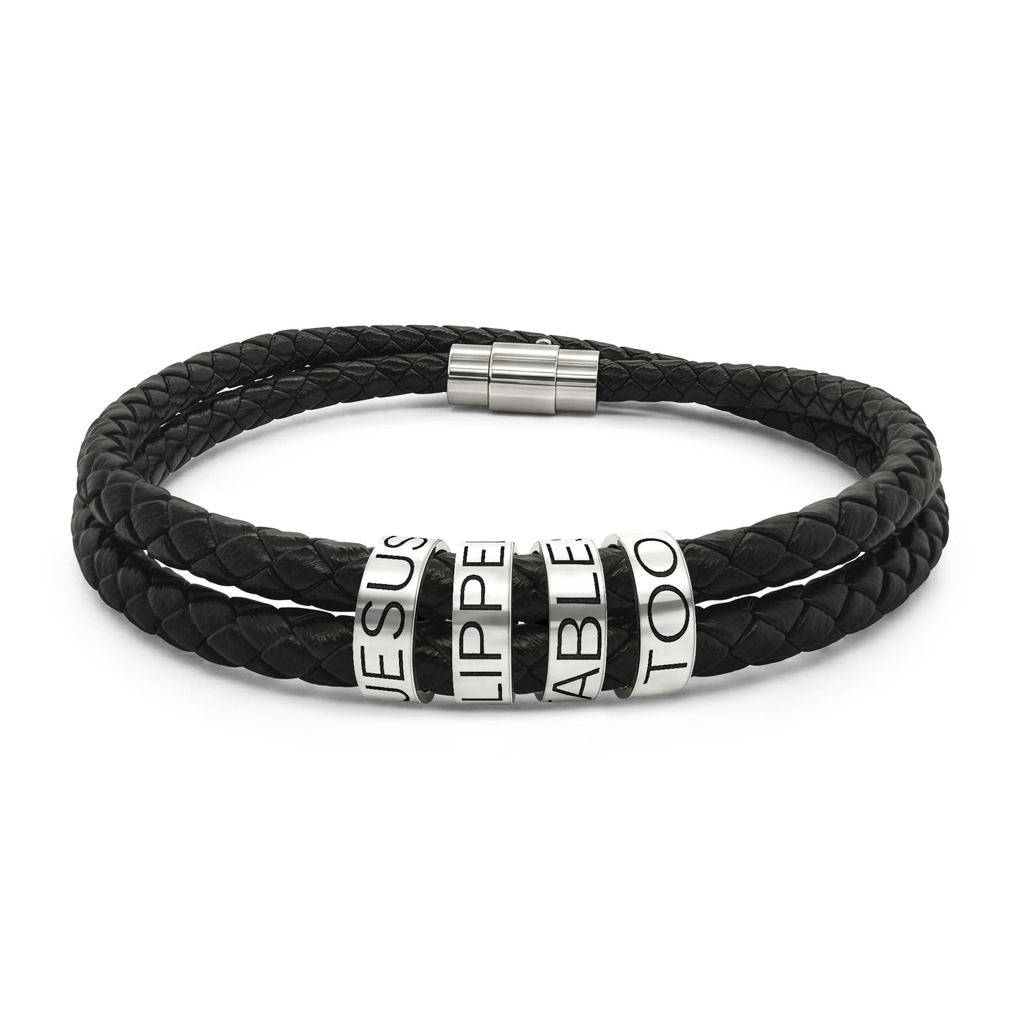 Jesus Flipped Tables Too - Engraved Leather Beaded Bracelet — Personalized Men’s Braided Bracelet