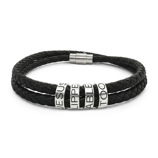 Jesus Flipped Tables Too - Engraved Leather Beaded Bracelet — Personalized Men’s Braided Bracelet