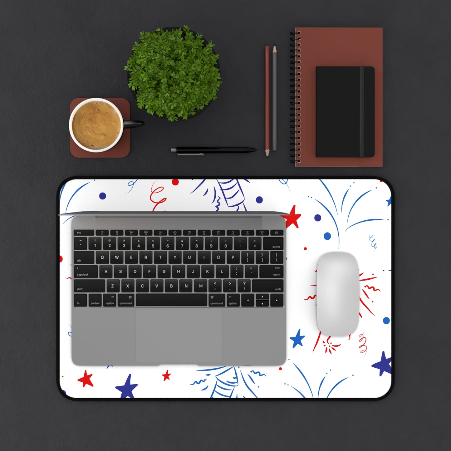 Patriotic Fireworks Desk Mat — Red White Blue Celebration Mouse Pad