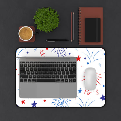 Patriotic Fireworks Desk Mat — Red White Blue Celebration Mouse Pad