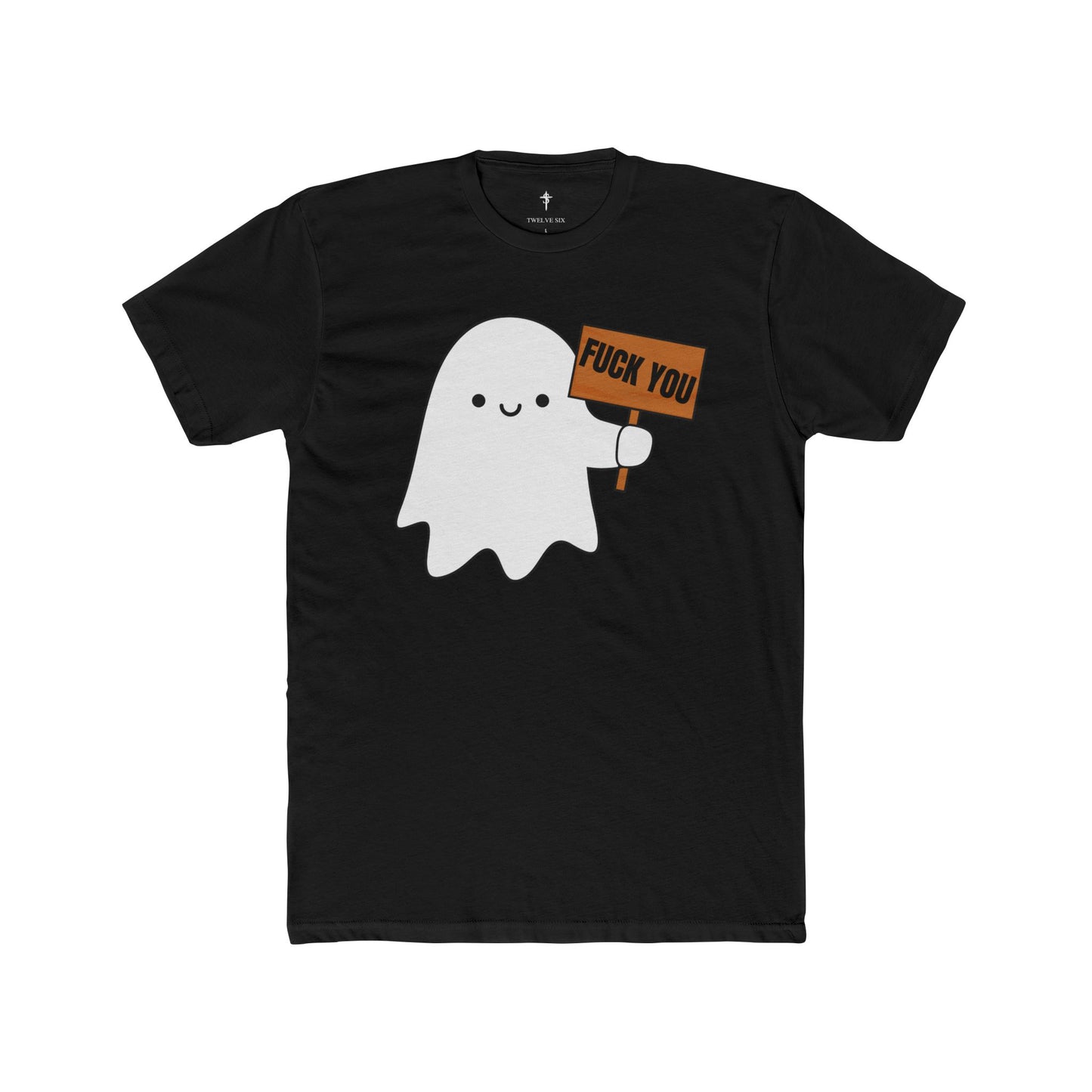 Cute Ghost T-Shirt with 'Fuck You' Sign – Funny Halloween Tee