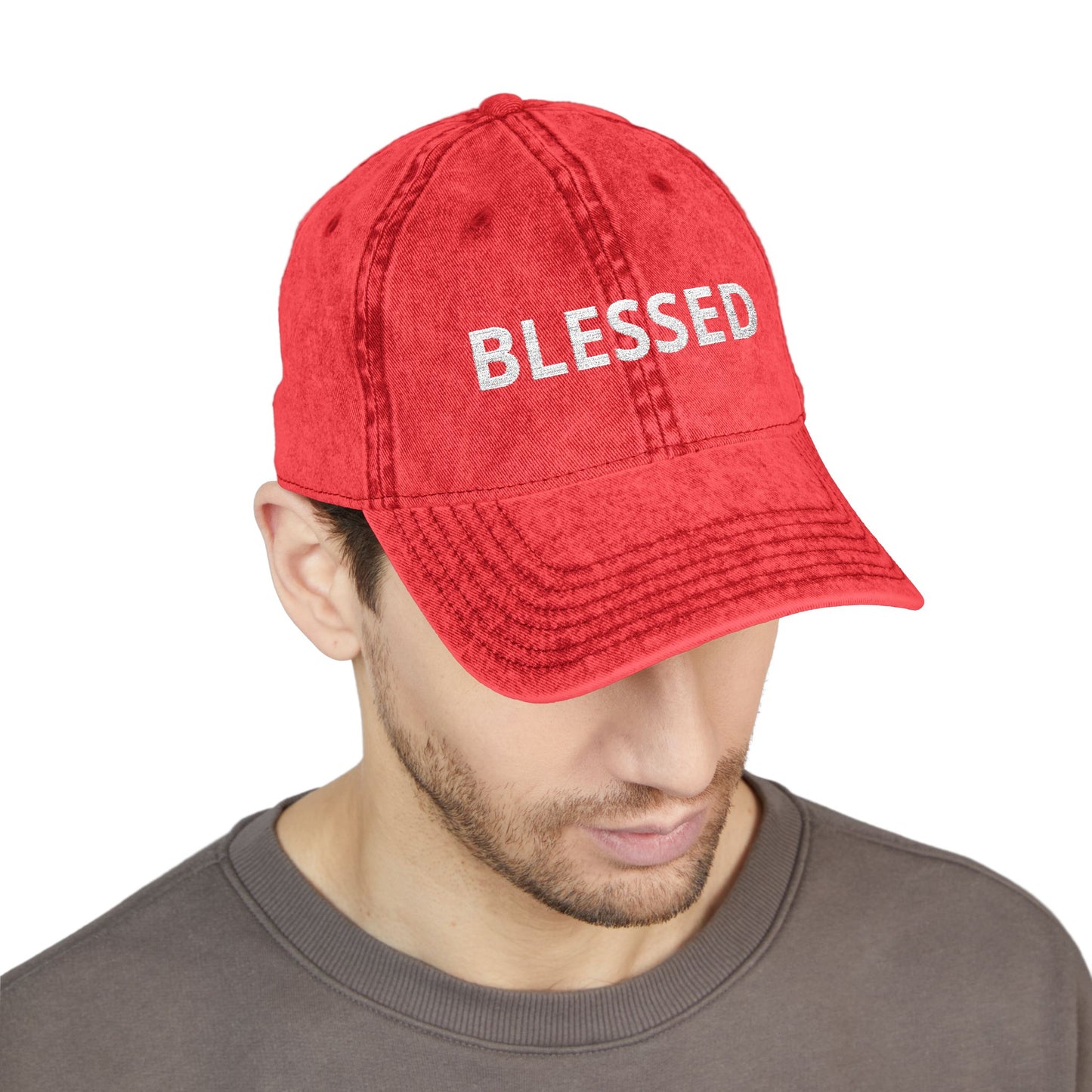 Blessed Vintage Embroidered Cap — Washed Red Baseball Hat